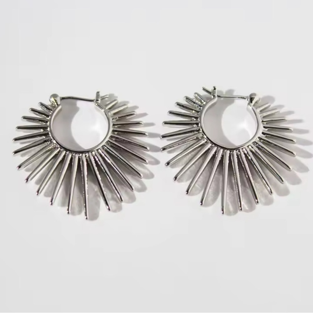 Silver Sunburst Hoop Earrings